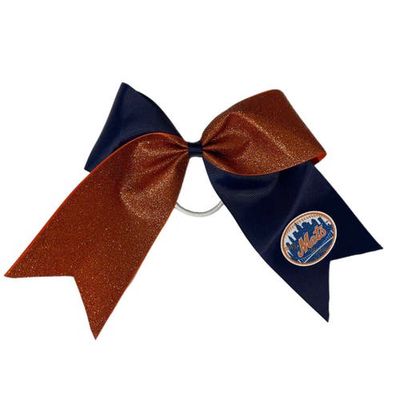 USA LICENSED BOWS New York Mets Jumbo Glitter Bow with Ponytail Holder in Navy