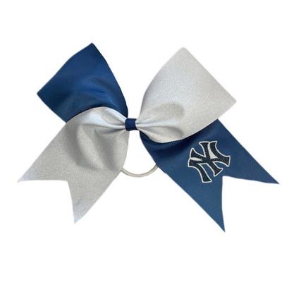 USA LICENSED BOWS New York Yankees Jumbo Glitter Bow with Ponytail Holder in Navy