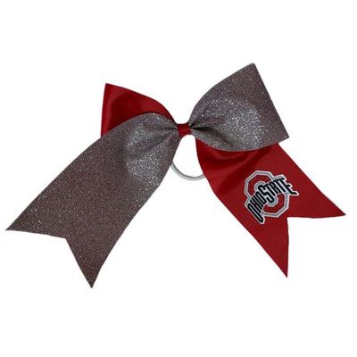 USA LICENSED BOWS Ohio State Buckeyes Jumbo Glitter Bow with Ponytail Holder in Red
