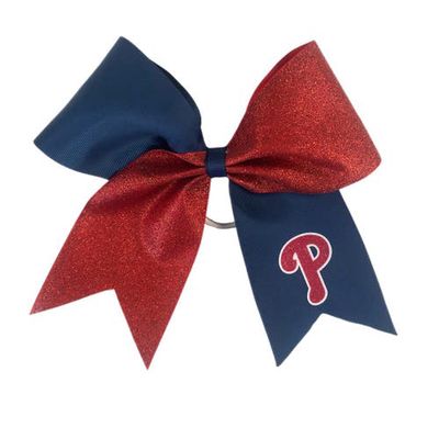 USA LICENSED BOWS Philadelphia Phillies Jumbo Glitter Bow with Ponytail Holder in Red