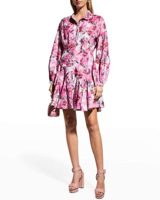 Ushi Printed Button-Front Mini Fit-And-Flare Dress
