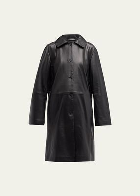 Uvon Long Leather Button-Front Overcoat