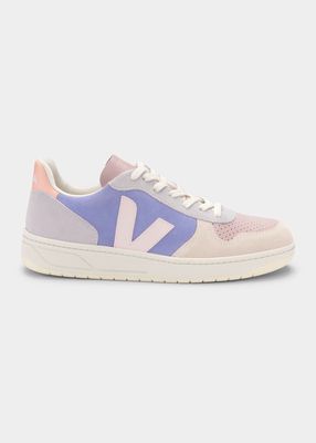 V-10 Bicolor Mixed Leather Low-Top Sneakers