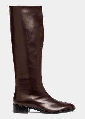 V-Cut Leather Knee Boots