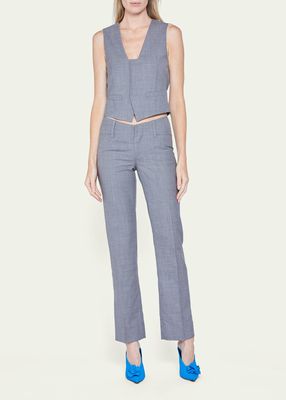 V-Front Cropped Wool Trousers