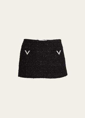 V-Logo Metallic Tweed Mini Skirt