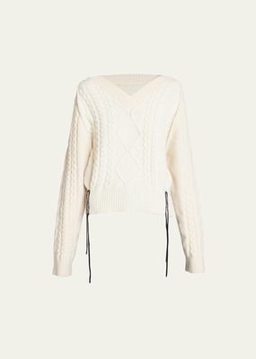 V-Neck Cable Wool Sweater