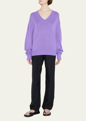 V-Neck Cotton-Linen Knit Sweater