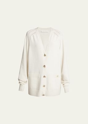 V-Neck Knot-Button Recycled Cashmere Cardigan