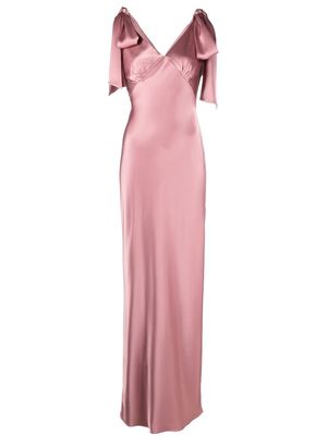 V:PM ATELIER bow-detail V-neck gown - Pink