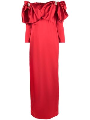 V:PM ATELIER Inez bow-embellished off-shoulder gown - Red