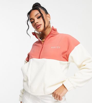 VAI21 color block funnel neck fleece in pink/cream-Multi
