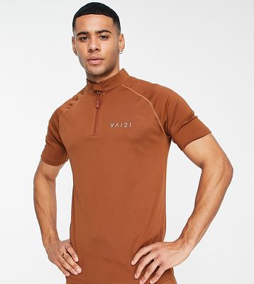 VAI21 half zip muscle top in tonal brown - part of a set