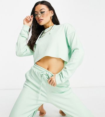 VAI21 ribbed raw edge hoodie in mint green - part of a set