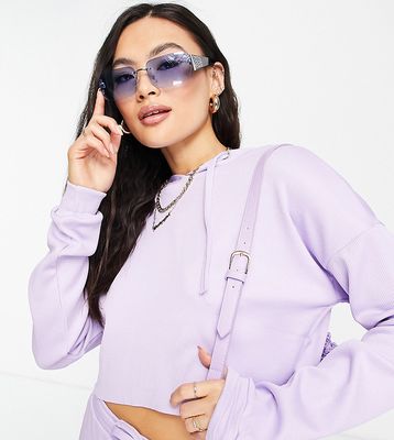 VAI21 ribbed raw edge set hoodie in pastel lilac-Purple