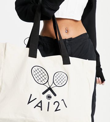 VAI21 tennis canvas tote bag in cream-White