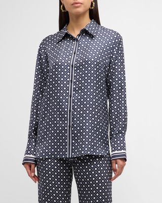 Val Multi-Pattern Button-Front Silk Shirt