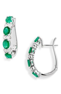 VALANI ATELIER Alternating Emerald & Diamond Hoop Earrings in White Gold/Emerald/Diamond