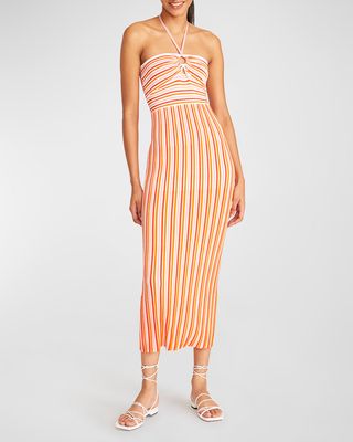 Valena Halter Striped Knit Midi Dress