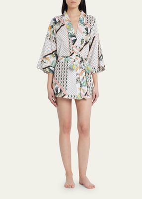 Valentina 3/4-Sleeve Patchwork-Print Kimono