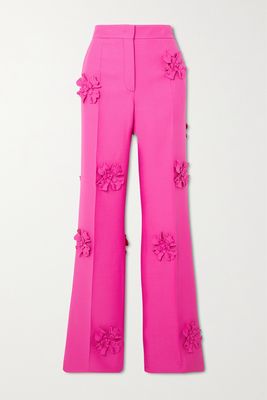 Valentino - Appliquéd Wool And Silk-blend Crepe Pants - Pink