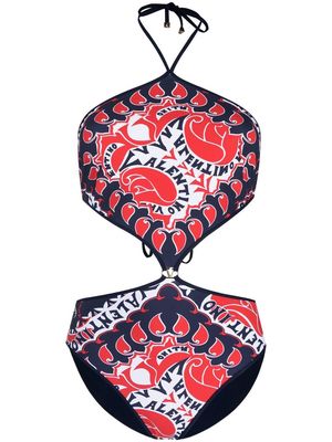 Valentino Archive Manifesto halterneck swimsuit - Blue