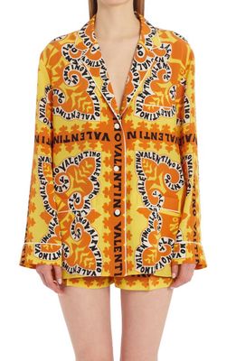Valentino Bandana Print Silk Button-Up Shirt in 7Bd Giallo/arancio/avorio