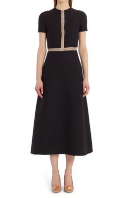 Valentino Bead Detail Cutout Crepe Couture Midi Dress in Nero