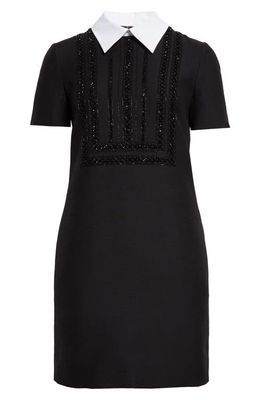 Valentino Beaded Wool & Silk Crepe Couture Shift Dress in Nero/Bianco