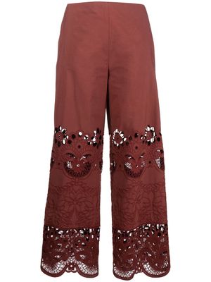Valentino broderie anglaise lace trousers - Brown