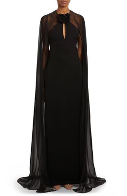 Valentino Cape Overlay Cady Couture Gown in Nero