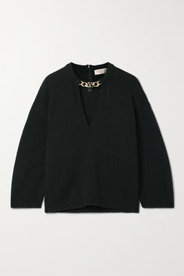 Valentino - Chain-embellished Cashmere Sweater - Black