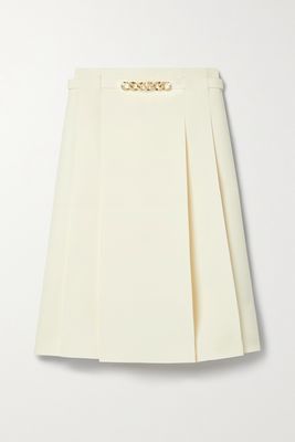 Valentino - Chain-embellished Pleated Wool And Silk-blend Skirt - White
