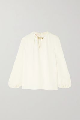 Valentino - Chain-embellished Silk-cady Blouse - White