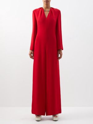 Valentino - Chain-embellished Silk-cady Jumpsuit - Womens - Red