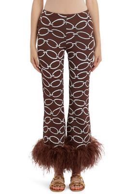 Valentino Chain Jacquard Knit Feather Hem Pants in F93-Tabacco/Avorio