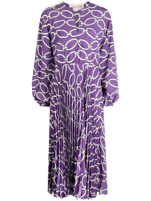 Valentino chain-print silk midi dress - Purple