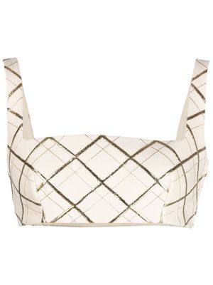 Valentino check-embroidered cropped top - Neutrals
