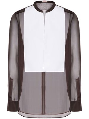 Valentino contrast-panel sheer shirt - Brown