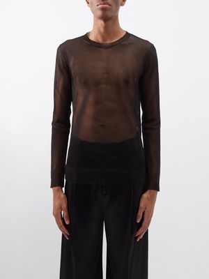 Valentino - Crew-neck Raw-edge Silk Sweater - Mens - Black
