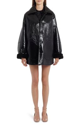 Valentino Crinkled Patent Lambskin Leather Jacket in 0No-Nero