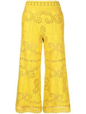 Valentino cropped pointelle lace trousers - Yellow