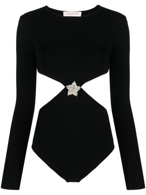 Valentino crystal-embellished cut-out bodysuit - Black