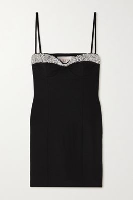 Valentino - Crystal-embellished Wool And Silk-blend Crepe Mini Dress - Black