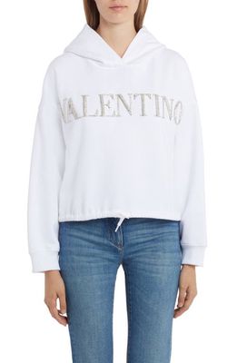 Valentino Crystal Logo Cotton Hoodie in Bianco