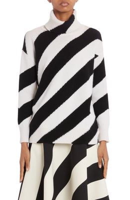 Valentino Diagonal Stripe Virgin Wool Turtleneck Sweater in Avorio/Nero