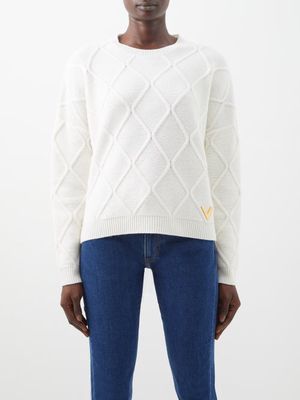 Valentino - Diamond-jacquard Wool Sweater - Womens - White