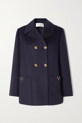 Valentino - Double-breasted Embellished Wool And Cashmere-blend Blazer - Blue