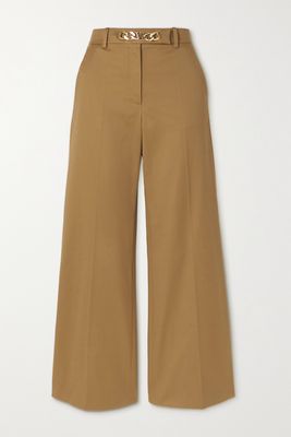 Valentino - Embellished Cotton-blend Gabardine Wide-leg Pants - Brown