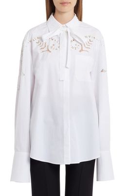 Valentino Embroidered Lace Cotton Poplin Button-Up Shirt in 001-Bianco Ottico